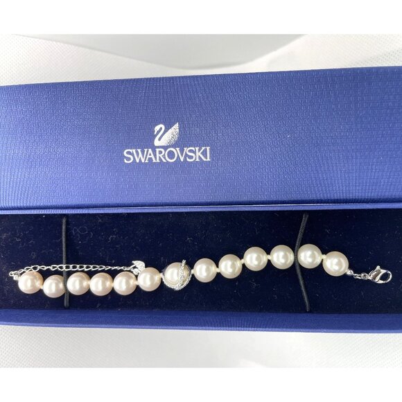 Swarovski Nude Bracelet Pearl Crystal Pavé Ring Rhodium Retired Formal Holiday - Picture 6 of 16
